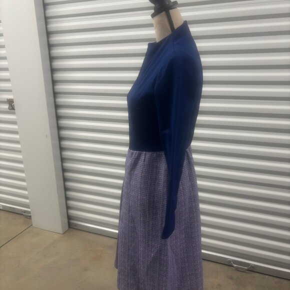 Vintage-Inspired Navy & Tweed Long Sleeve Dress – Size 8 M - Picture 2 of 5